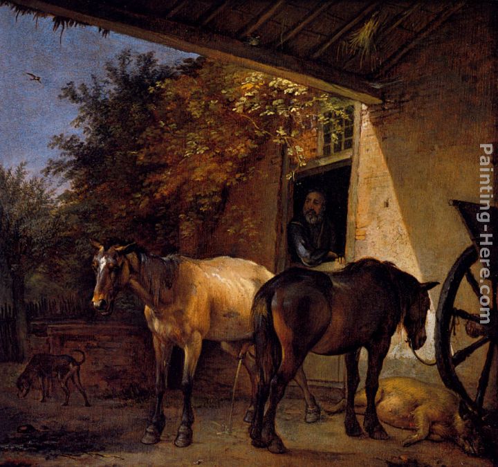 A Barnyard With Two Plough Horses painting - Paulus Potter A Barnyard With Two Plough Horses art painting